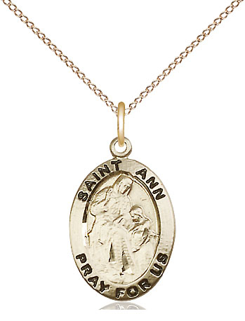 14kt Gold Filled Saint Ann Pendant on a 18 inch Gold Filled Light Curb chain