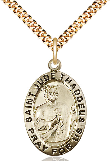 14kt Gold Filled Saint Jude Pendant on a 24 inch Gold Plate Heavy Curb chain