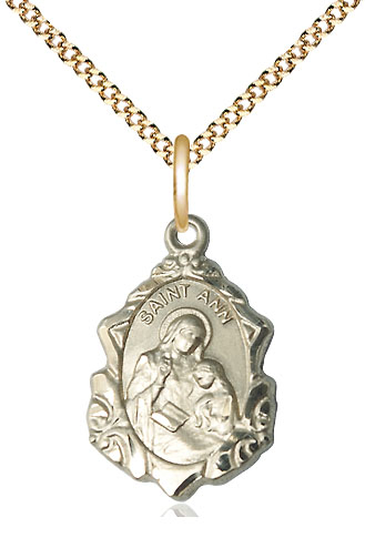 14kt Gold Filled Saint Ann Pendant on a 18 inch Gold Plate Light Curb chain