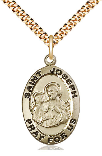 14kt Gold Filled Saint Joseph Pendant on a 24 inch Gold Plate Heavy Curb chain