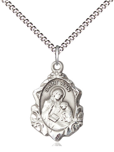 Sterling Silver Saint Ann Pendant on a 18 inch Light Rhodium Light Curb chain