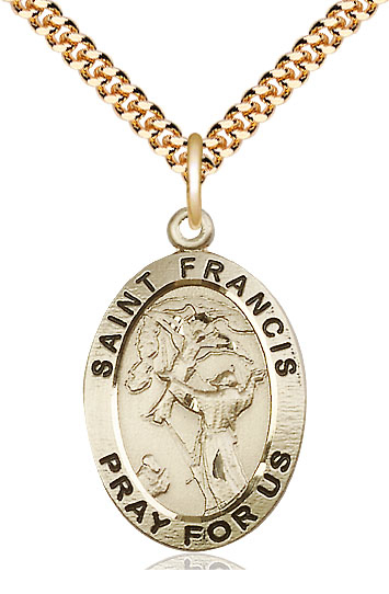 14kt Gold Filled Saint Francis of Assisi Pendant on a 24 inch Gold Plate Heavy Curb chain