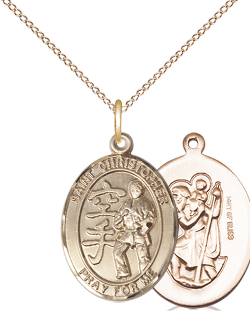 14kt Gold Filled Saint Christopher Karate Pendant on a 18 inch Gold Filled Light Curb chain