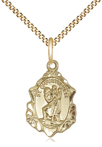 14kt Gold Filled Saint Christopher Pendant on a 18 inch Gold Plate Light Curb chain