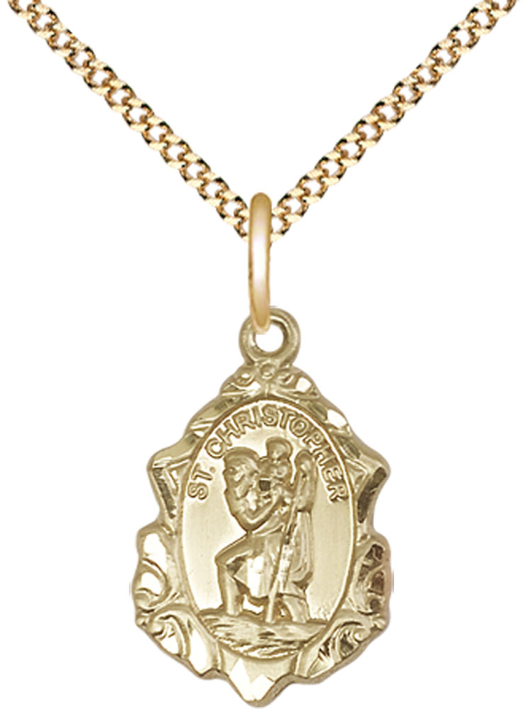 14kt Gold Filled Saint Christopher Pendant on a 18 inch Gold Plate Light Curb chain