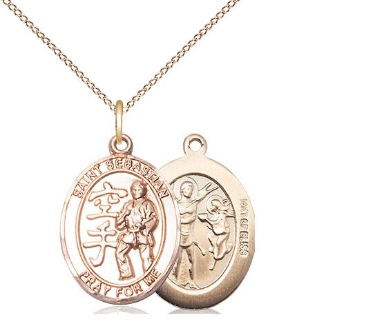 14kt Gold Filled Saint Sebastian Karate Pendant on a 18 inch Gold Filled Light Curb chain