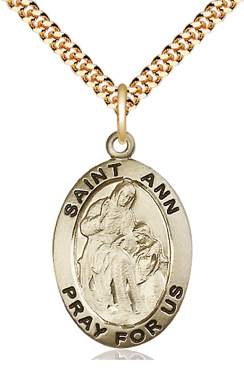 14kt Gold Filled Saint Ann Pendant on a 24 inch Gold Plate Heavy Curb chain