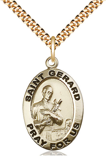 14kt Gold Filled Saint Gerard Pendant on a 24 inch Gold Plate Heavy Curb chain