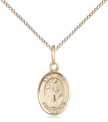 14kt Gold Filled Saint Ann Pendant on a 18 inch Gold Filled Light Curb chain