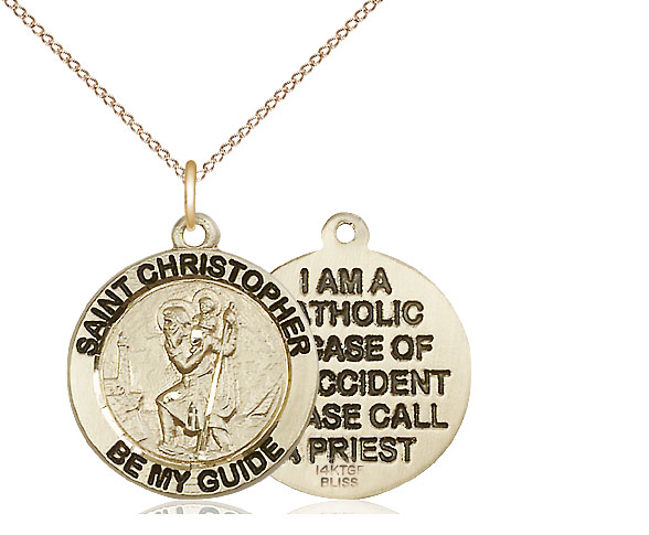 14kt Gold Filled Saint Christopher Pendant on a 18 inch Gold Filled Light Curb chain