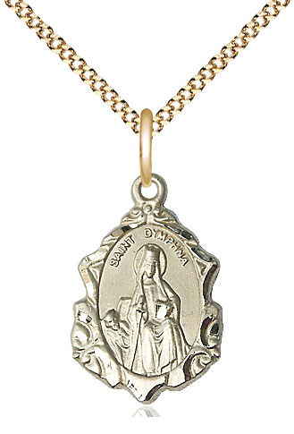 14kt Gold Filled Saint Dymphna Pendant on a 18 inch Gold Plate Light Curb chain