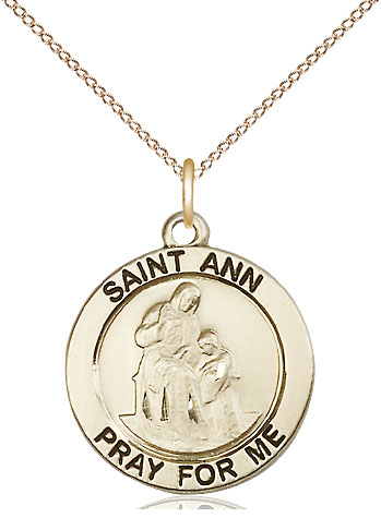 14kt Gold Filled Saint Ann Pendant on a 18 inch Gold Filled Light Curb chain