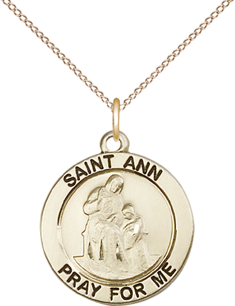 14kt Gold Filled Saint Ann Pendant on a 18 inch Gold Filled Light Curb chain