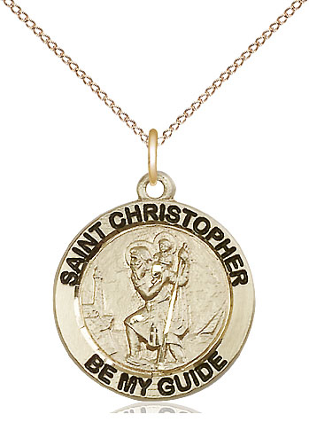 14kt Gold Filled Saint Christopher Pendant on a 18 inch Gold Filled Light Curb chain