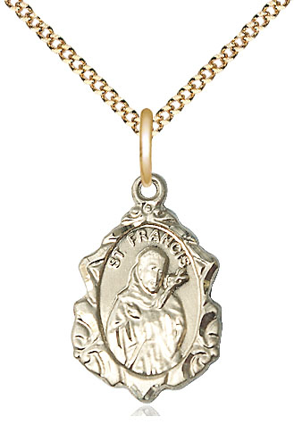 14kt Gold Filled Saint Francis Pendant on a 18 inch Gold Plate Light Curb chain