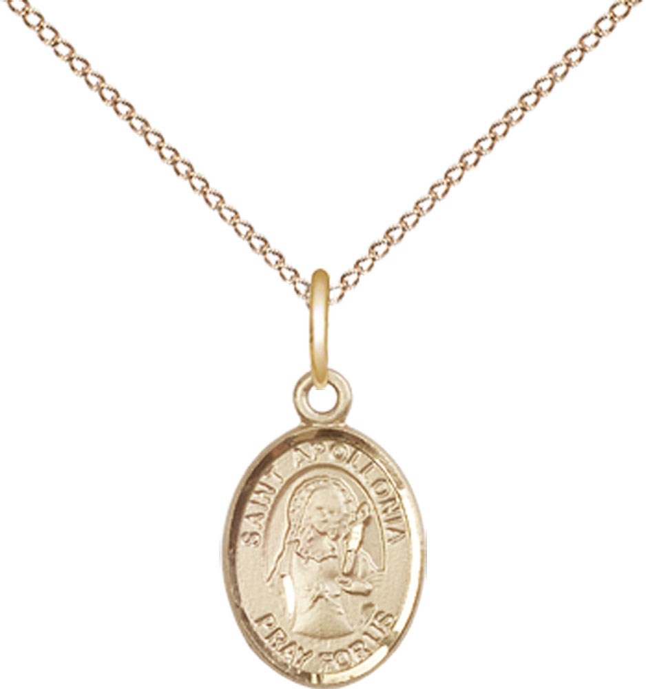 14kt Gold Filled Saint Apollonia Pendant on a 18 inch Gold Filled Light Curb chain