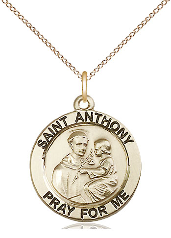 14kt Gold Filled Saint Anthony of Padua Pendant on a 18 inch Gold Filled Light Curb chain