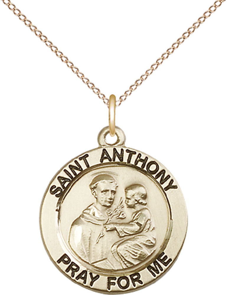 14kt Gold Filled Saint Anthony of Padua Pendant on a 18 inch Gold Filled Light Curb chain