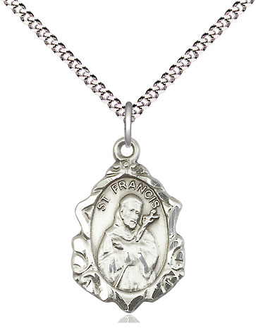 Sterling Silver Saint Francis Pendant on a 18 inch Light Rhodium Light Curb chain