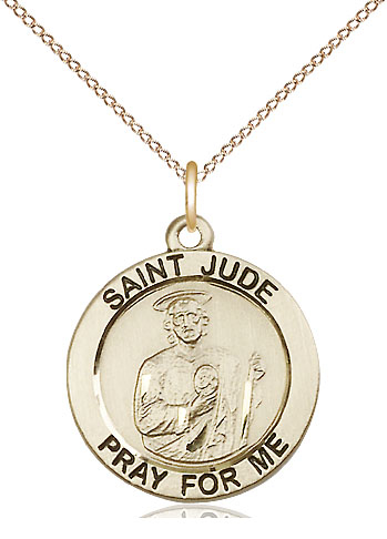 14kt Gold Filled Saint Jude Pendant on a 18 inch Gold Filled Light Curb chain