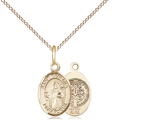 14kt Gold Filled Saint Benedict Pendant on a 18 inch Gold Filled Light Curb chain