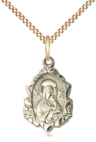 14kt Gold Filled Our Lady of Perpetual Help Pendant on a 18 inch Gold Plate Light Curb chain