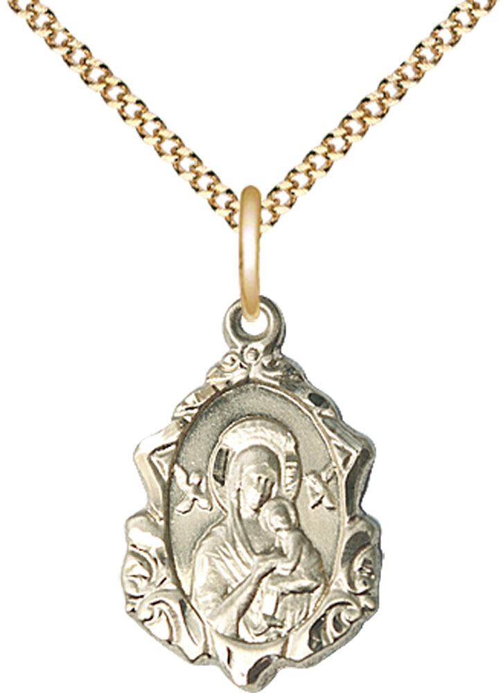 14kt Gold Filled Our Lady of Perpetual Help Pendant on a 18 inch Gold Plate Light Curb chain