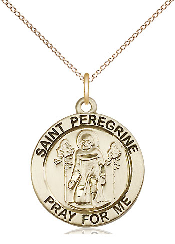 14kt Gold Filled Saint Peregrine Pendant on a 18 inch Gold Filled Light Curb chain