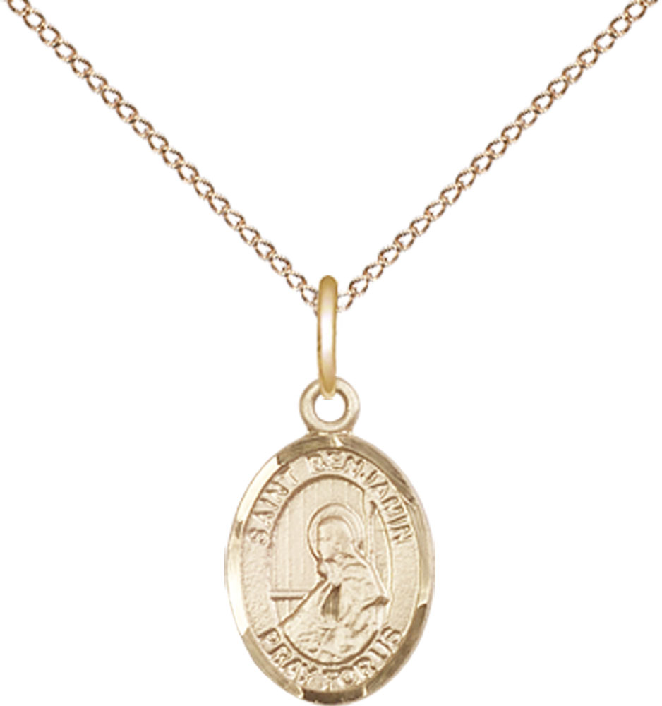 14kt Gold Filled Saint Benjamin Pendant on a 18 inch Gold Filled Light Curb chain