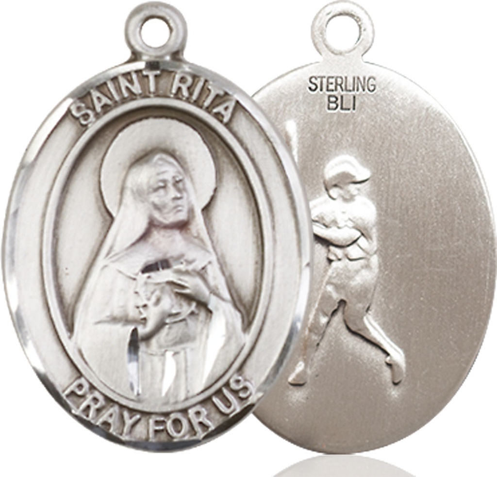 Sterling Silver Saint Rita Baseball Medal