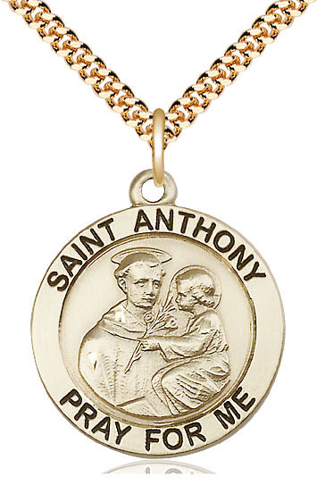 14kt Gold Filled Saint Anthony Pendant on a 24 inch Gold Plate Heavy Curb chain