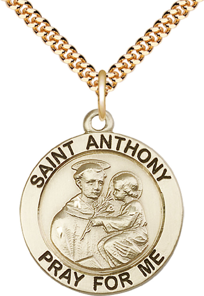 14kt Gold Filled Saint Anthony Pendant on a 24 inch Gold Plate Heavy Curb chain