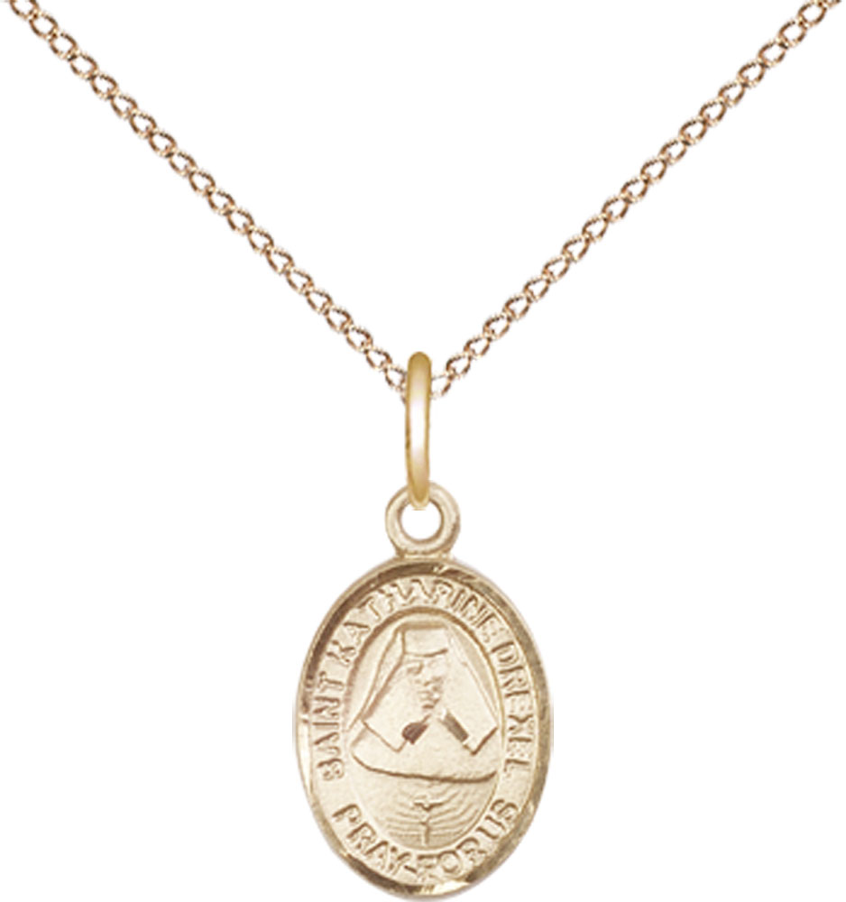 14kt Gold Filled Saint Katharine Drexel Pendant on a 18 inch Gold Filled Light Curb chain