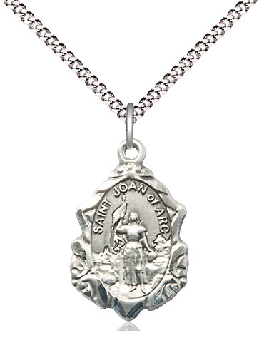 Sterling Silver Saint Joan of Arc Pendant on a 18 inch Light Rhodium Light Curb chain