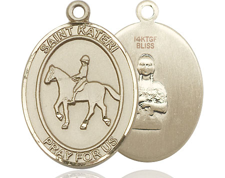 14kt Gold Filled Saint Kateri Equestrian Medal