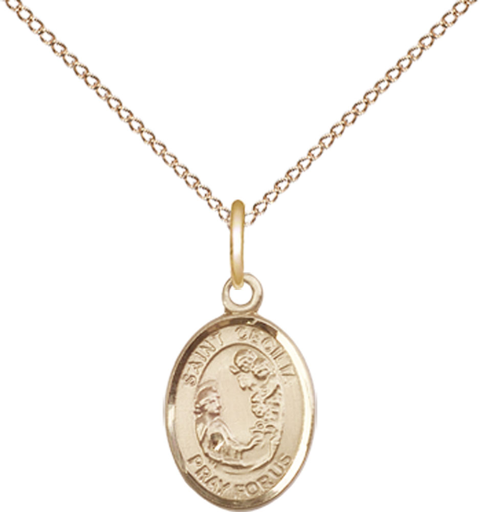 14kt Gold Filled Saint Cecilia Pendant on a 18 inch Gold Filled Light Curb chain