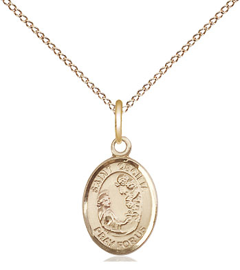 14kt Gold Filled Saint Cecilia Pendant on a 18 inch Gold Filled Light Curb chain