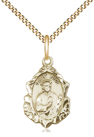 14kt Gold Filled Saint Jude Pendant on a 18 inch Gold Plate Light Curb chain