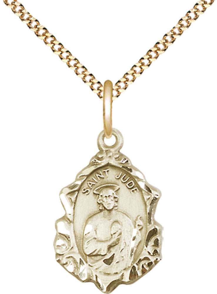 14kt Gold Filled Saint Jude Pendant on a 18 inch Gold Plate Light Curb chain