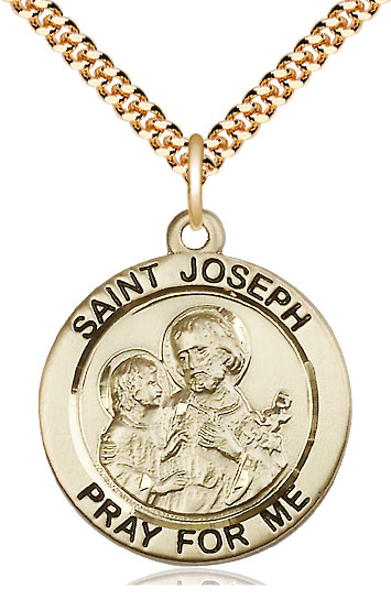 14kt Gold Filled Saint Joseph Pendant on a 24 inch Gold Plate Heavy Curb chain