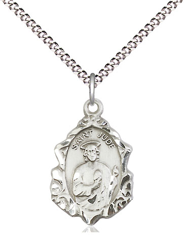 Sterling Silver Saint Jude Pendant on a 18 inch Light Rhodium Light Curb chain