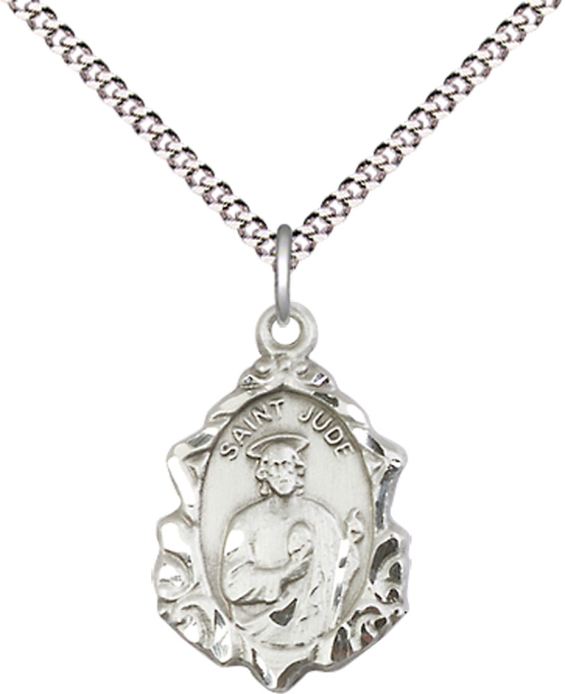 Sterling Silver Saint Jude Pendant on a 18 inch Light Rhodium Light Curb chain