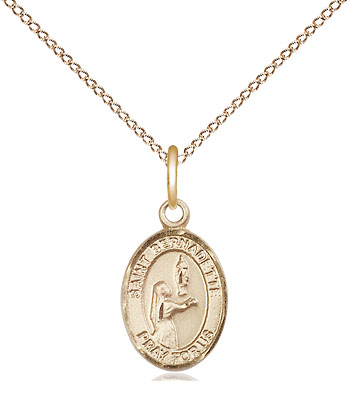 14kt Gold Filled Saint Bernadette Pendant on a 18 inch Gold Filled Light Curb chain