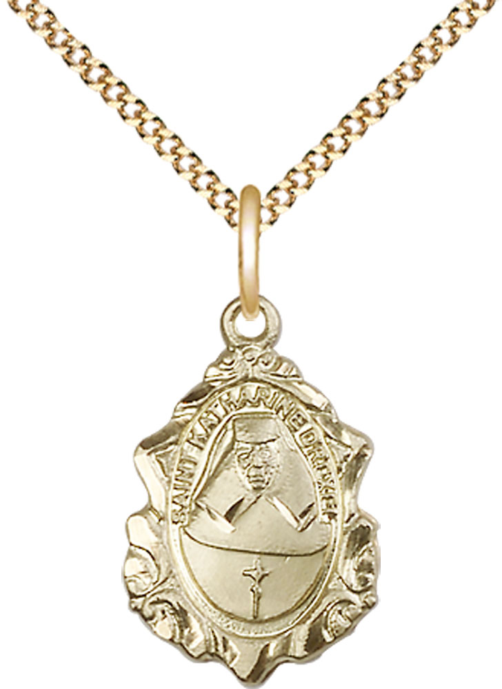 14kt Gold Filled Saint Katharine Drexel Pendant on a 18 inch Gold Plate Light Curb chain
