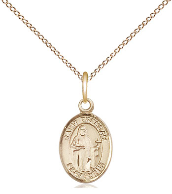 14kt Gold Filled Saint Brendan the Navigator Pendant on a 18 inch Gold Filled Light Curb chain