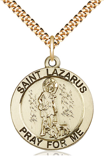 14kt Gold Filled Saint Lazarus Pendant on a 24 inch Gold Plate Heavy Curb chain