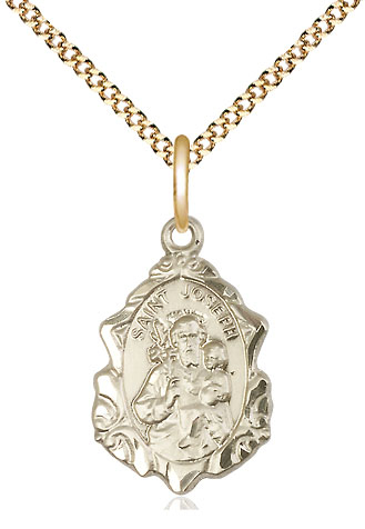 14kt Gold Filled Saint Joseph Pendant on a 18 inch Gold Plate Light Curb chain