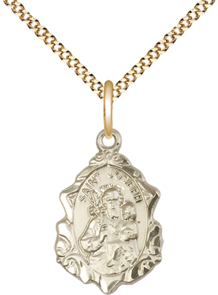 14kt Gold Filled Saint Joseph Pendant on a 18 inch Gold Plate Light Curb chain