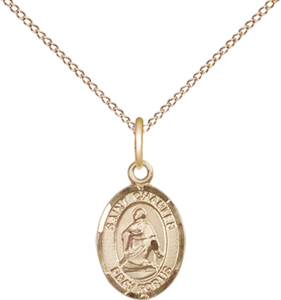 14kt Gold Filled Saint Charles Borromeo Pendant on a 18 inch Gold Filled Light Curb chain