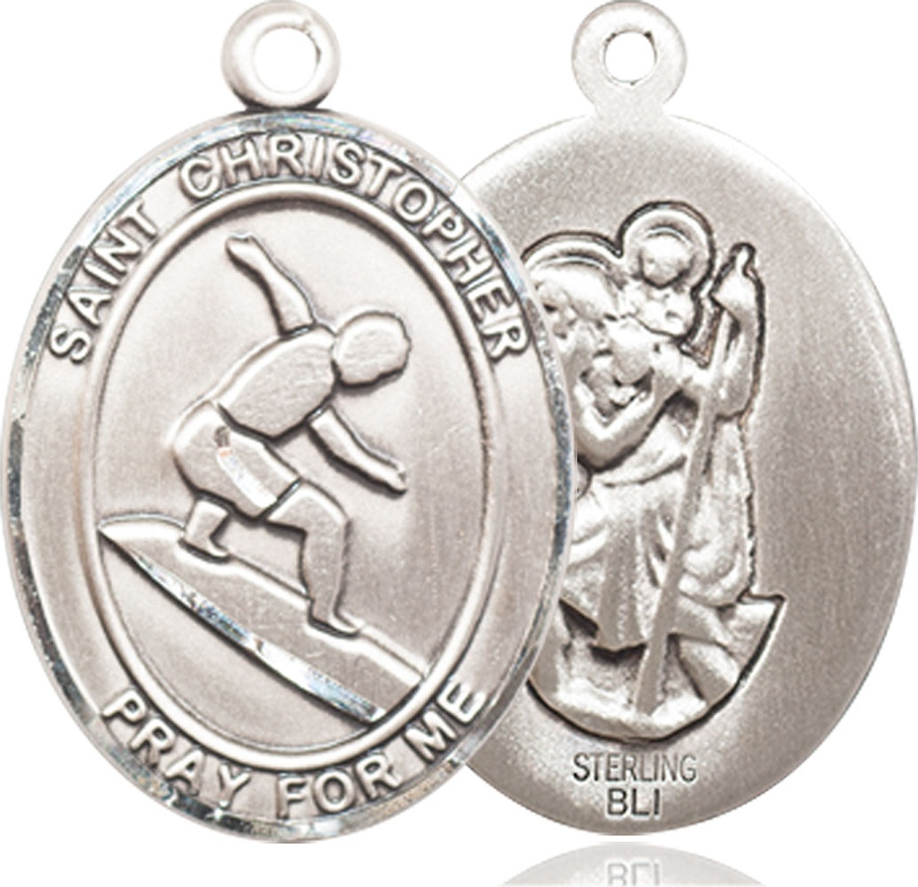 Sterling Silver Saint Christopher Surfing Medal